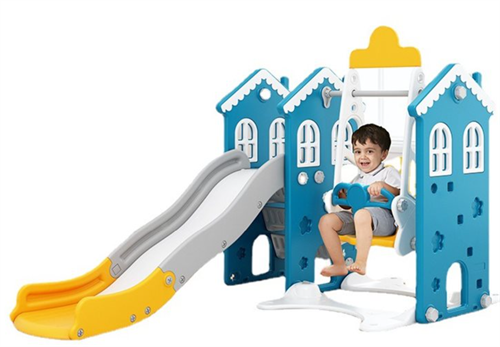 Kids Zone house with slide, swing and basket.