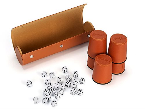  Stanlord synthetic leather dice cup set of 5 with case incl. 25 dice, brown