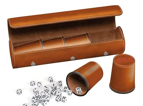  Stanlord synthetic leather dice cup set of 5 with case incl. 25 dice, brown